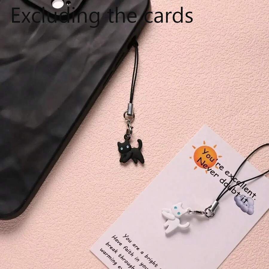 2pcs/6pcs Cute Phone Charm, Designed As A Black Cat That Doesn't Eat Fish, Featuring A Running Cat Pattern, Couple Style, Compatible With All Smartphones, Fashionable And Charming, Can Be Used As CCD Camera Keychain And Keyring - Multicolor - View 1