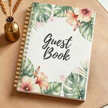 1Pc Tropical Watercolor 2D Printed Guestbook, A5 Paper Notebook, With Monster Leaves And Hibiscus Flower Decoration, Fashionable Handwritten Font Message Record Book, Suitable For Sending And Event Guests To Sign In - A5 - View 7