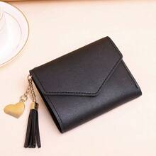 Women's 3-Fold Slim Short Wallet, Portable And Easy To Store, With Bill Compartment, Multiple Card Slots And ID Window, Compact Design, Double-Layer Flap Mini Women's Purse, Perfect For Daily Use - Black - View 6