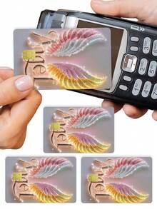 1pc "Angel" Official Credit Card Sticker Privacy Protection Card Skin, Angel Diamond Wings Holiday Gift PVC Material Anti-Fingerprint Anti-Scratch Wear-Resistant Card Sleeve Skin, Suitable For Small Chip Cards, Bank Cards, Credit Cards, Transit Cards, Student Campus Cards Personalized DIY - Multicolor - View 4