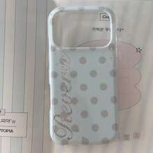 1 Piece Of Korean Light Gray Polka Dot English Star Phone Case, Simple And Compatible With Apple 17 Promax/16/15pro - Blue - View 1