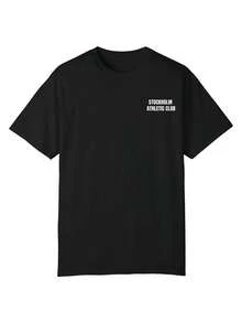 Minimalist Text, Women's 100% Cotton T-Shirt, Stockholm Athletic Club, Black Short Sleeve, Summer Casual, Top, Casual Crew Neck Oversize Teeunisex Vin - Black - View 1