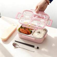 Kotak Bekal Bento Stainless Steel 304, Wadah Makanan Anti Bocor 3 Kompartemen, Wadah Makan Siang Aman Microwave dengan Tutup, Wadah Makanan untuk Perjalanan, Wadah Persiapan Makanan Terbagi untuk Pelajar, Wadah Camilan Lucu - MultiWarna - View 5