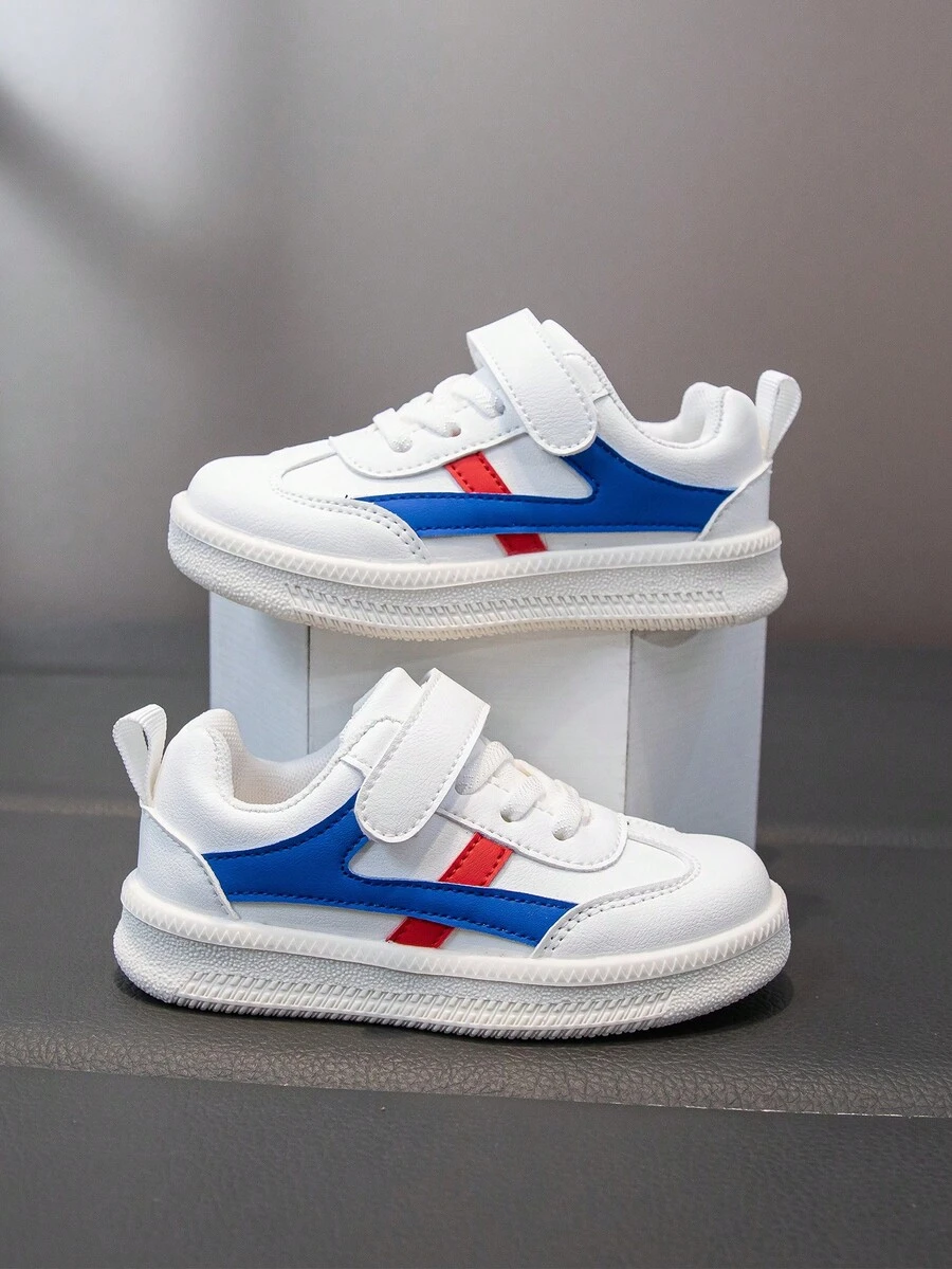 1 Pair PU Leather Fashion Lightweight Comfortable Little Girls Shoes Spring/Autumn Embroidered White Low-Top Baby Sneakers - Blue - View 1