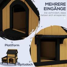 Casa para Gatos de Madera de Abeto de 2 Pisos con Múltiples Entradas, Casa para Animales Pequeños Resistente a la Intemperie con Techo de Asfalto para Uso en Exteriores - Amarillo + Madera - Ver 8
