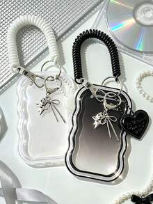 Wavy Edge Transparent Acrylic Card Holder, Y2K Style, With Phone Charm Heart Cat Bow Pendant, Card Holder Accessories, DIY Card Storage Case, Fits Idol Photos, Custom Printed Cards, School ID Cards, Access Cards, ID Cards, Work Badges And Metro Cards, Outer Wavy Asymmetric Frame, For Students And Idol Fans To Decorate Their Cards, Keychains, Backpack Charms, Back To School Essential, Ideal Gift For Girls (Card Paper Not Included) - Multicolor - View 3