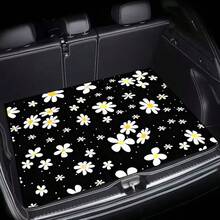 1 buah Alas Bagasi Mobil Motif Bunga Daisy Latar Belakang Hitam, Bahan Serat Poliester Tahan Lama, Perlengkapan Perjalanan Penting, Cocok untuk Berbagai Model Mobil, Aksesori Interior Bagasi Mobil, Karpet Mobil, Hadiah Liburan yang Sempurna - Bunga Daisy - View 3