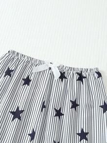 Set Piyama 3 Potong Motif Bintang dan Garis untuk Wanita - Hitam - View 8