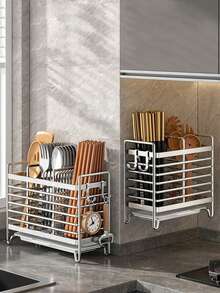 Stainless Steel Chopstick Holder, Wall-Mounted Kitchen Utensil Storage Rack, Rust-Proof Space-Saving Storage Box, Countertop And Wall Installation, Suitable For Home And Commercial Kitchens - Multiple Styles and Colors - View 7