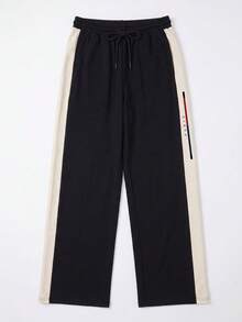 SU ER Men's Summer Loose Drawstring Elastic Waist Casual Pants, Draped Lazy Wide Leg Long Trousers - Black - View 3