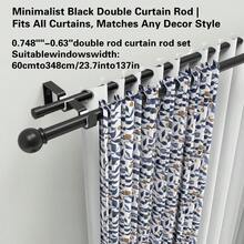 Home Decor, Black Double Curtain Rod Set, 0.748 Inch - 0.63 Inch Double Rod Combination, Length 60 Inch - 142 Inch, Wall Mounted, Sturdy And Durable, Metal Iron Material. Can Install Sheer Curtains And Blackout Curtains, Classic Decorative Finials, Suitable For Living Room, Bedroom, Kitchen, Farmhouse, Dining Room Or Office. - Black 1 Set - View 2