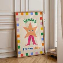 1pc Reach For The Stars Nursery Wall Art, Cute Star Print Canvas Painting, Inspirational Quote Poster For Boys And Girls Bedroom, Unframed/Framed/Hanging Decor - Multicolor - View 4