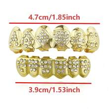 2件組金色牙套 Grillz，鑲鑽冰感嘻哈牙飾，亮金牙套時尚配件，適合男女派對佩戴 - 彩色 - 查看 7