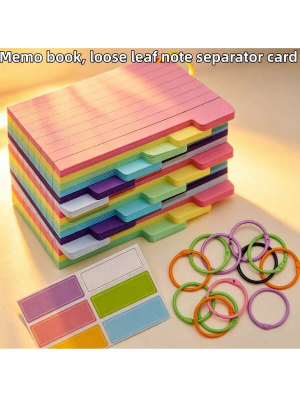 10pcs/4pcs/3pcs/2pcs/1pc Colorful Memo Pads, Portable Notebook, Study Cards, Cute Sticky Notes, Loose-Leaf Memo Dividers, Memo Bookmarks, Loose-Leaf Memo Pads, Index Loose-Leaf Memo, Random Color Flashcards, With Rings And Stickers, For Learning, School, College Supplies, Memory Cards. Back To School, School Season, Travel Essentials.