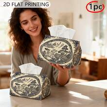 1pc Tissue Box Exquisite Sunset Red-Crowned Crane Ink Painting Pattern Napkin Storage Box Decorative 2D Printed Tissue Holder For Kitchen Living Room Bedroom Bathroom Car Home Decor Organizer Perfect Christmas Gift For Family And Friends - Multicolor - View 4