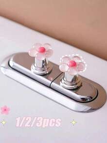 1/2Pcs Floral Cartoon Toilet Flush Handle – Flower Shaped Toilet Tank Button, Easy Press Push Button, Fit For Long Nail Design, Also Works As Creative Blossom Drawer Cabinet Pull – Stylish Bathroom Accessory - A - View 8