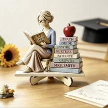 Collapsible Book Stand Reading Girl Wooden Figurine, Book Lover Theme Desktop Bookshelf Decor Gift - B - View 5