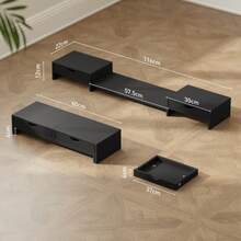 Dual Monitor Stand Riser With 2 Drawers, Adjustable Length And Angle, 116cm Monitor Riser Laptop, Computer, PC, Small Printer, Black - White + Engineered Wood - View 10