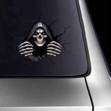 Flat Sticke2D Horror Skull Car Sticker - Double Sided Peep Crack Wall Sticker, High Quality PVC Self Adhesive Design, Suitable For Irregular Shape Edge Decoration Of Vehicles, Laptops, Walls - Multicolor - View 7
