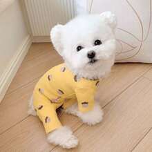 1pc Pet Supplies, Pet Clothing, Pet Sweatshirt, Pet Dog Clothes, Autumn/Winter Warm Dog Pajamas, Home Wear, Four-Legged Base Layer For Bichon, Teddy, Pomeranian - Orange - View 4
