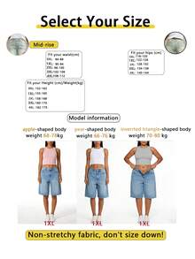 Mid-Waist Non-Stretch Vintage Retro Casual Women's Plus Size Denim Bermuda Shorts - Dark Wash - View 8