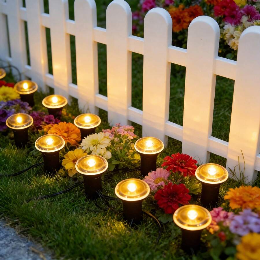 Magical Pathway Guiding Solar Ground Disk Lights Warm Glow Waterproof Outdoor Garden Lawn Driveway Holiday Party Yard Decoration