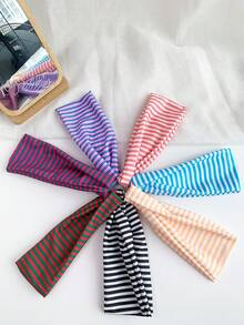 1pc Summer Fresh Color-Block Thin Striped Twisted Wide Headband, High Elastic Fabric Headband, Beach Vacation Fitness Non-Slip Versatile Energetic Hair Accessory - Multicolor - View 4