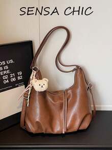 Relaxed Shoulder Bag, Soft Draping Body, With Adjustable And Detachable Shoulder Strap, Multiple Carrying Ways. Spacious Interior Storage, Neat Stitching, Lightweight And Comfortable To Wear, Suitable For Various Daily Outings, Versatile For Different Outfits, Balancing Aesthetic Appeal And Practicality. - Rust - View 4