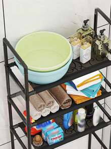 1pc Floor Standing Toilet Storage Rack, Black/White Balcony Storage Shelf, Bathroom Multi-Layer Organizer, Minimalist Washing Machine Rack. Suitable For Bathroom And Balcony. - Multicolor - View 4