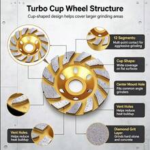 1/2/3pcs 4 Inch Concrete Diamond Grinding Wheel, Angle Grinder Accessory Tool, 12-Teeth Heavy Duty Angle Grinder Disc, Suitable For Grinding, Polishing And Refurbishing Quartz Stone, Marble, Artificial Stone, Concrete And Polishing Tool - A - View 3