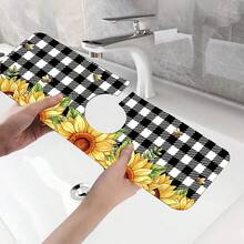 1pc Sunflower Floral Pattern Rubber Faucet Splash Guard Mat, Bathroom Faucet Anti-Splash Pad, Mud Guard, Moisture-Proof Non-Slip Faucet Mat, Kitchen Countertop Accessory. Protect Your Kitchen Countertop. - Multicolor - View 4