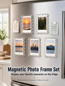 Acrylic Magnetic Refrigerator Photo Frame, Transparent Wavy Edge Acrylic Photo Frame, Suitable For Mini And Wallet Size Photos, Transparent Refrigerator Magnet Photo Display Stand, Wallet Size Photo Frame, Refrigerator Decoration - Multicolor - View 3