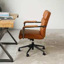Office Chair Leather Brown - Wooden Arms - Brown - View 6