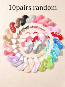 10 Pairs Baby Toddler Contrast Patchwork Short Socks, Vibrant Colorful Pastel Rainbow Heart Pattern Non-Slip Silicone Grip, Soft Elastic Breathable Low-Cut Anti-Slip Socks, Suitable For Indoor Floor Walking, Playing And Daily Casual Wear - Multicolor - View 8