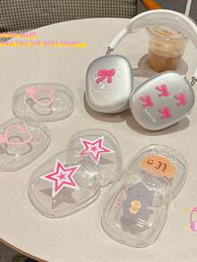 1pc Pink Heart Apple Headphone Case High Transparency TPU Over-Ear Full Coverage Transparent Protective Cover - Clear - View 1