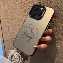 1pc Black Matte Laser Energy Shell Personalized Line Family Of Three Pattern Phone Case Compatible With IPhone 16 Pro Max/17/16/15/14 Plus/13/12/11/Air And Series - Multicolor - View 2