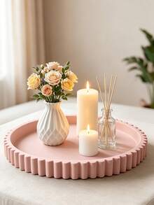 1pc Decorative Coffee Table Tray, White Round Tray, Modern Wavy Tray, Home Living Room Dining Room Kitchen Countertop Bathroom Decor Centerpiece Round Tray, Multi-Functional Tray, Christmas Gift, Home Decor, Coffee Table Centerpiece, Non-Food Contact - Multicolor - View 4