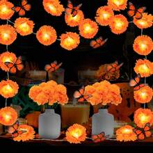 1PC 4.92/9.84FT Halloween Atmosphere Decoration Light String, Marigold Light String, LED Fairy Light, Chrysanthemum Light String, Battery Powered Holiday Decoration, Suitable For Bedrooms, Living Rooms, Birthdays, Parties, Etc - Warm Light - View 1