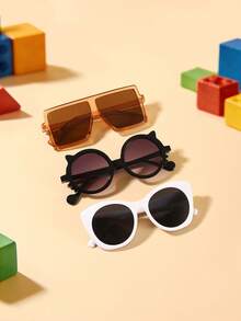 1set 3PCS Kids 9-14Y Multi‑Style Square Cat‑Eye Cat‑Ear Frames Transparent Accent Comfortable PC Kid‑Core Fashion Glasses For All‑Season Travel Use - Multicolor - View 6