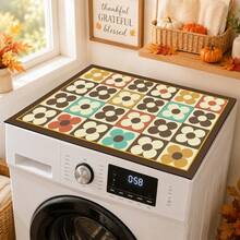 Luckybutterfly 1pc Vintage Plaid Floral Print Washing Machine Cover Mat, Dirt-Resistant Waterproof Countertop Protector, Home Laundry Room Decor Table Mat - Multicolor - View 2