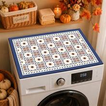 Luckybutterfly 1PC Vintage Moroccan Tile Washing Machine Top Mat, Non‑Slip Waterproof Washer Dryer Counter Protector Drain Pad, Mediterranean Laundry Room Decor - Multicolor - View 6