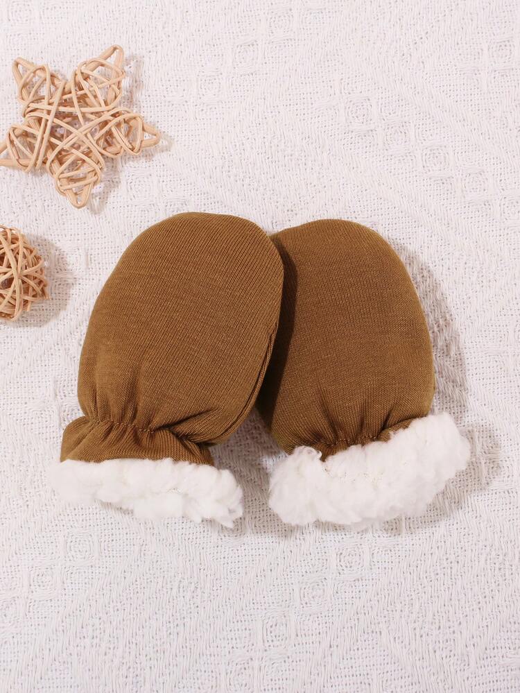 1 Pair Solid Color Anti-Scratch Warming Gloves For 0-6 Month Newborn Babies, Extra Soft & Thick, Suitable For Daily Wearing In Winter - 1Pair - View 12