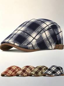 Men Retro Plaid Pattern Adjustable Ivy Flat Cap Casual Newsboy Hat - Plaid - View 1