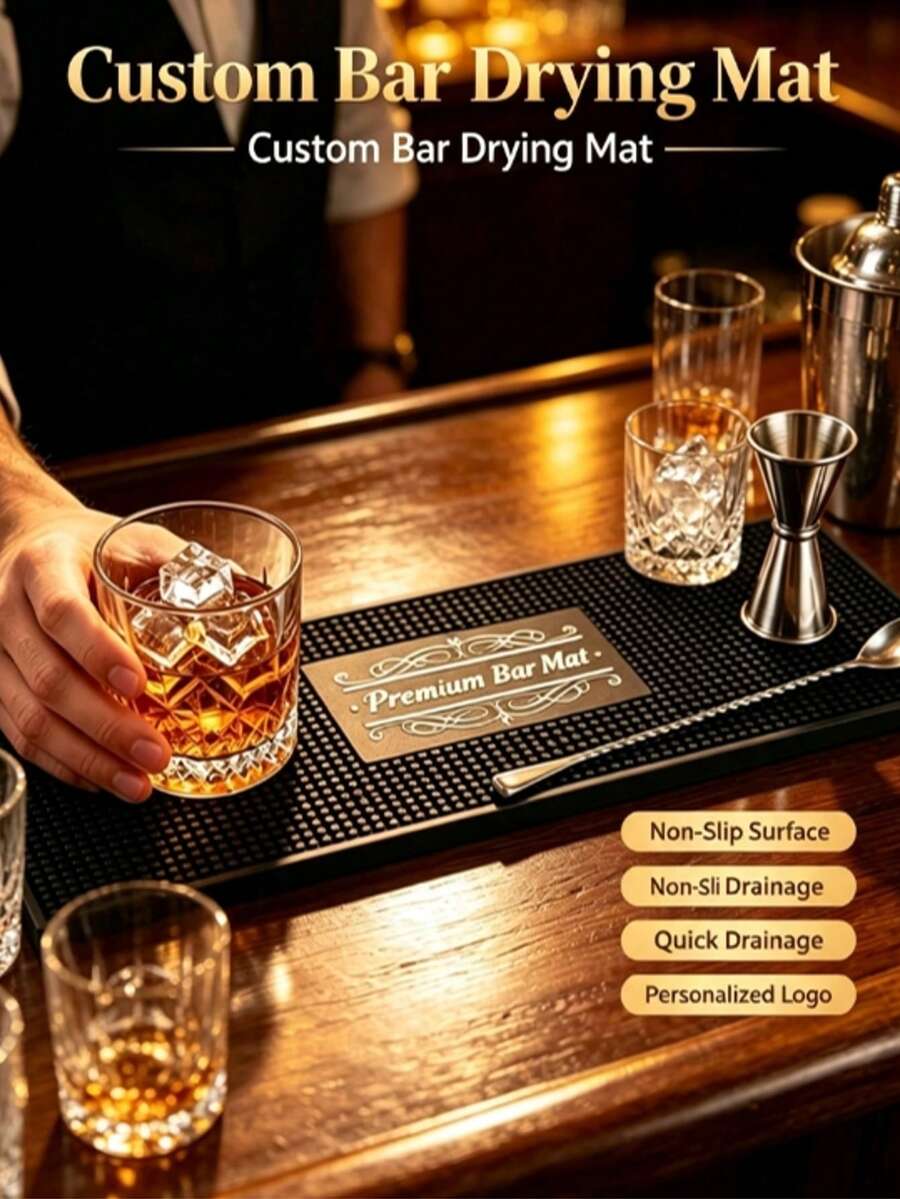 Personalized Bar Mat With Custom Name, Non-Slip PVC Rubber Splash Guard Mat, Suitable For Home Bar Countertop And Coffee Bar, Easy To Clean Beer And Cocktail Mat Decor, Gift For Bartenders, Newlyweds, And Drink Enthusiasts - Multicolor - View 1