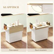 Kitchen Island, Kitchen Cart On Wheels With Drop-Leaf Countertop, Drawer, Kitchen Trolley With Shelf, Towel Bar, Spice Rack, White Kitchen Cart - 白色 - 查看 4
