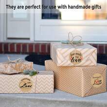 500pcs Ins Style Kraft Paper Handmade Label Stickers Roll, 1 Inch Round, 9 Rotating Patterns, English "Homemade With Love", Perfect For Handmade Sellers, Baking Packaging, Jam Glass Jars, Handmade Soap, Gift Box Seals, Gift Favors, Small Shop Packaging - Multicolor - View 4