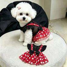 Cute Polka Dot Pet Princess Dress, Breathable Mesh Dog Dress With Bow Decor, Exquisite Puppy Tutu Dress, Suitable For Small Cats And Dogs, Spring/Autumn Fashion Pet Apparel - Multicolor - View 9