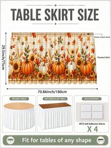 1pc Plaid Pumpkin Floral Table Skirt, Country Style Polyester Rectangular Table Skirt With Lace Wavy Hem, Sunflower And Maple Leaf Print, Suitable For Thanksgiving, Kitchen Dining Room, Autumn Decor, Wedding Decor, Kitchen Decor, Home Decor - Multicolor - View 11