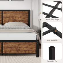VECELO Double Size Bed Frame With Wooden Headboard And Footboard, Metal Platform Bed, Easy To Assembly - Rust Brown - View 2