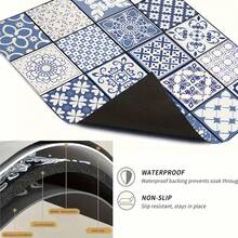 Luckybutterfly Blue & White Mosaic Floral Print Washing Machine Cover Mat, Anti-Slip Wear-Resistant Dust-Proof Countertop Protector Pad, Home Laundry Room Decorative Mat - Multicolor - View 9